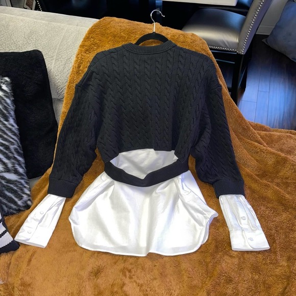 Alexander Wang Bi-Layer Cable Knit Cardigan in Black & White - Picture 9 of 14